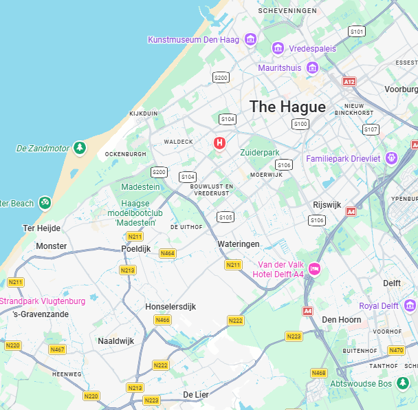 Kaart van ons werkgebied in Zuid-Holland
